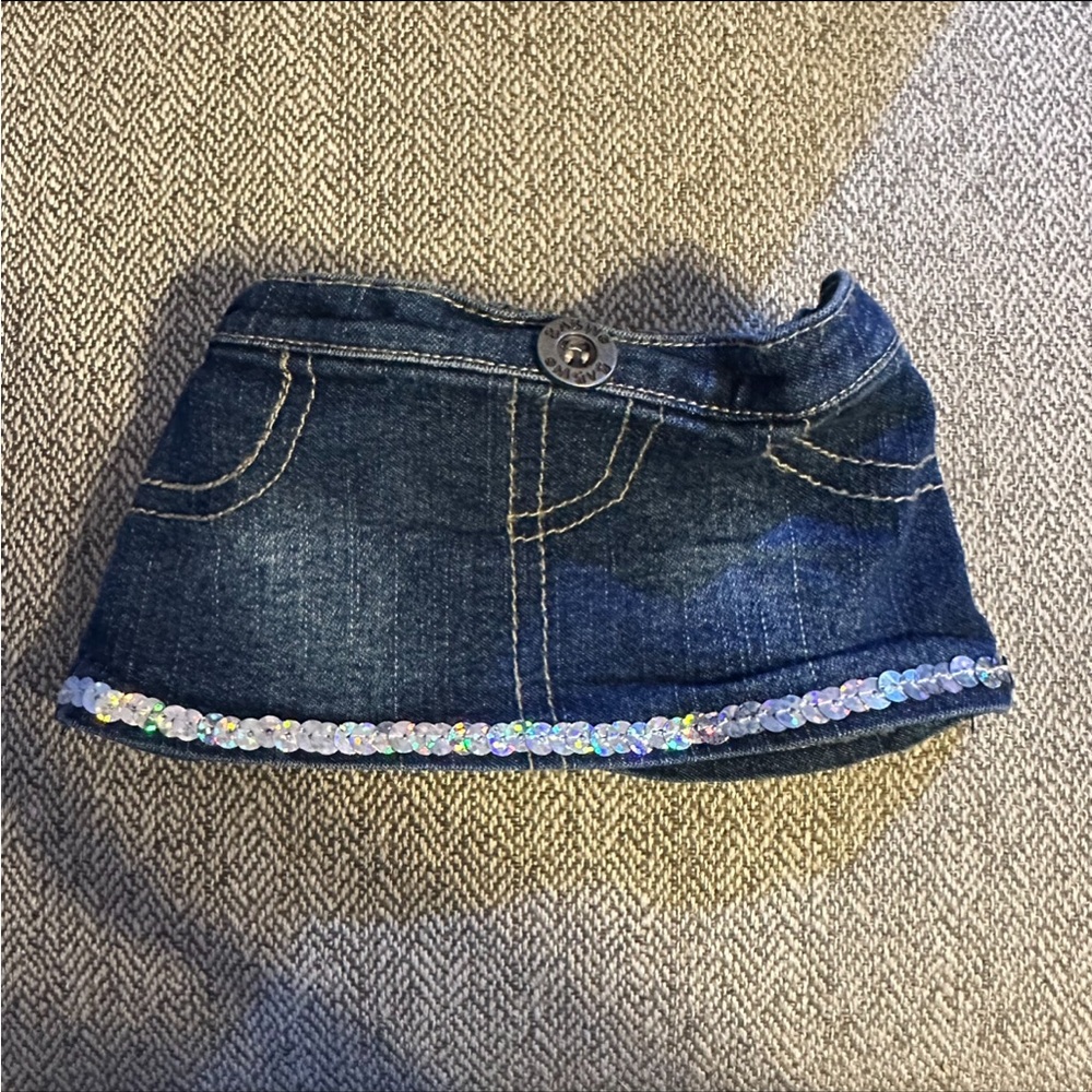 RARE Build A Bear Hannah Montana Shirt HTF Blue Denim Silver Sequin Lined Skirt